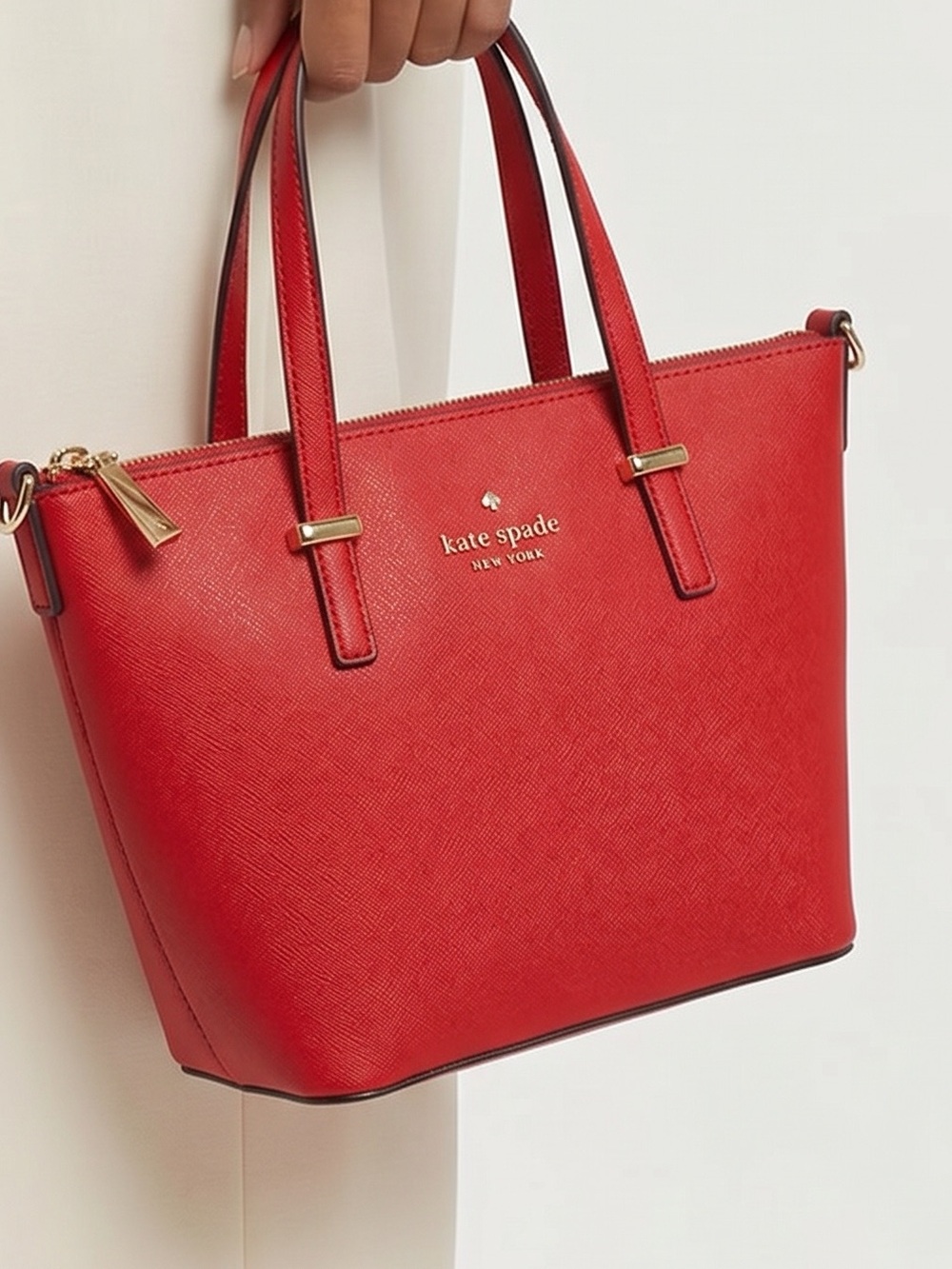 kate spade Red Saffiano Leather Tote Satchel with Gold Hardware